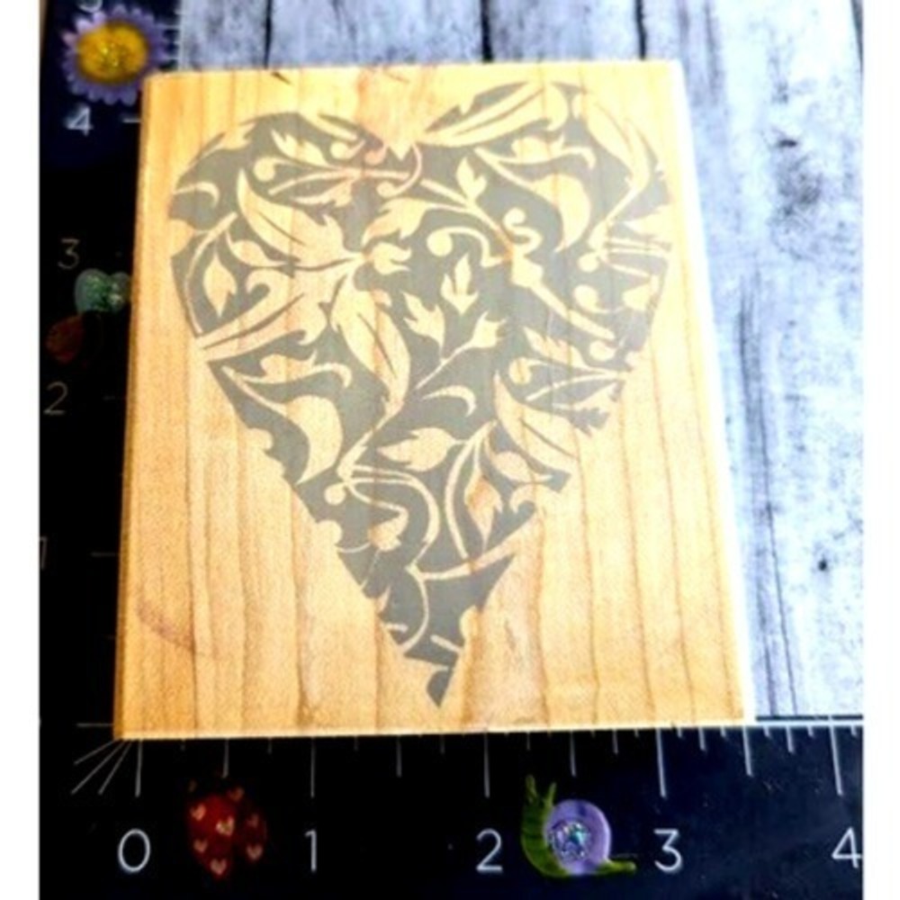 Hero Arts Deco Heart Print L1897 Leaves Rubber Stamp Wood #C2